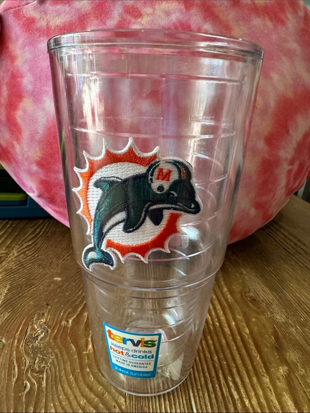 tervis Clear Tumbler with Miami Dolphins Patch - Teal, Orange, White